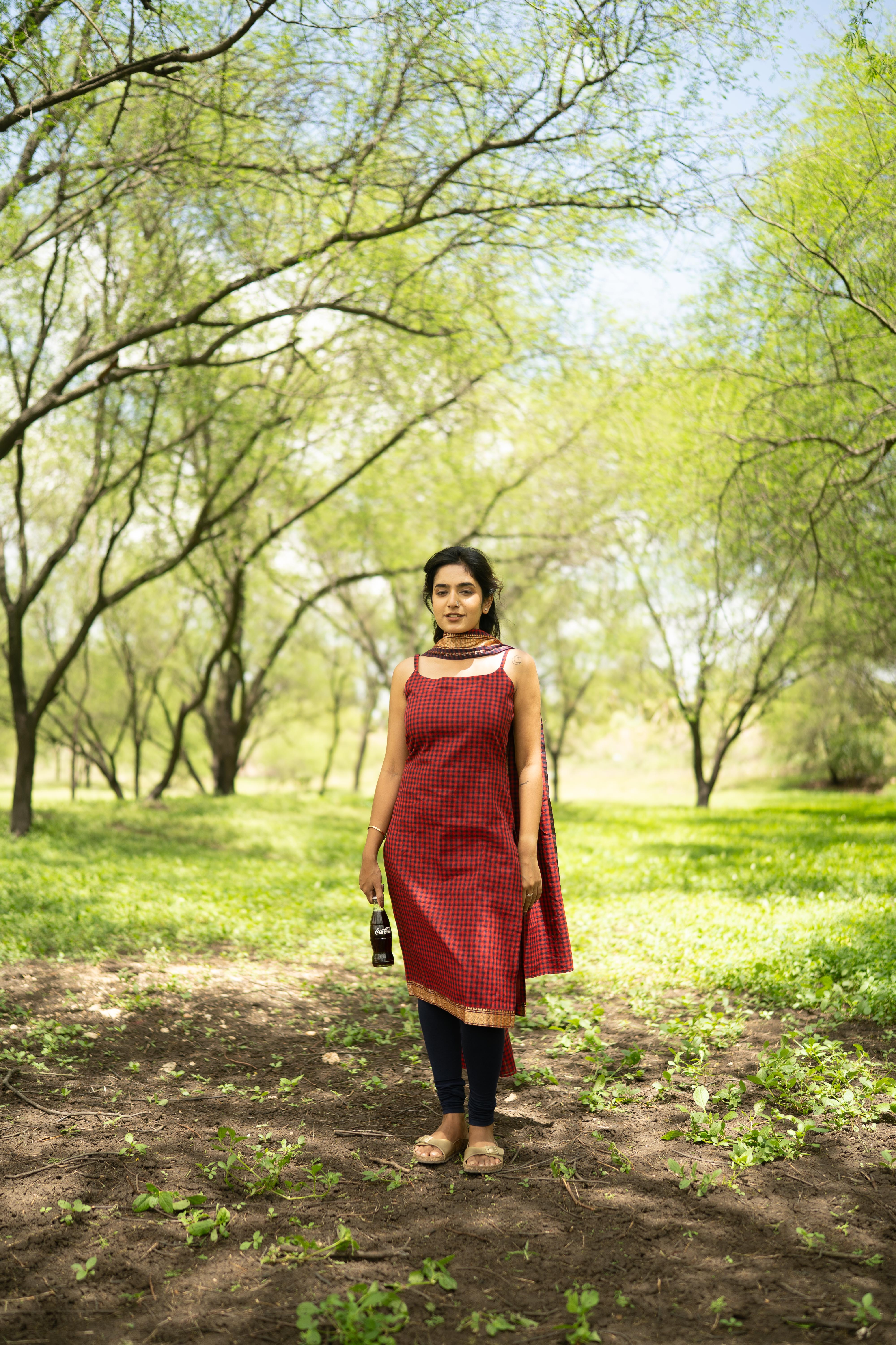 Red with Navy blue Top & Dupatta
